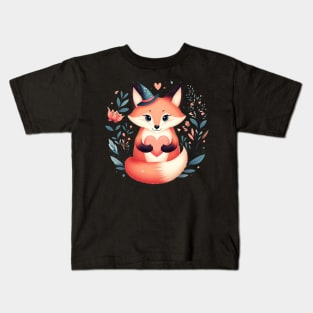 Cute Fox Holding a Heart Kids T-Shirt